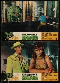 5p790 VALLEY OF GWANGI set of 7 Italian 18x27 pbustas '69 Ray Harryhausen, cowboys vs dinosaurs!