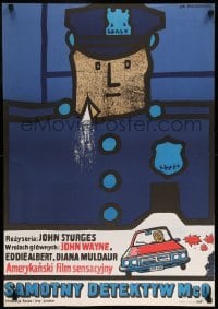 5p317 McQ Polish 23x33 '75 John Sturges, John Wayne, Jan Mlodozeniec artwork of cop!