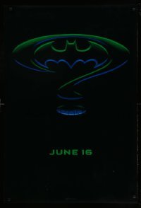 5r086 BATMAN FOREVER teaser DS 1sh '95 Kilmer, Kidman, cool question mark & bat symbol design!