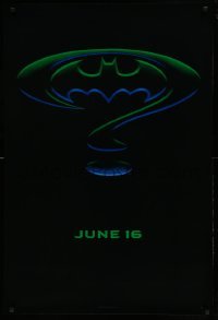 5r085 BATMAN FOREVER teaser 1sh '95 Kilmer, Kidman, cool question mark & bat symbol design!