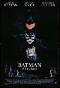 5r087 BATMAN RETURNS 1sh '92 Michael Keaton, Danny DeVito, Michelle Pfeiffer, Tim Burton!
