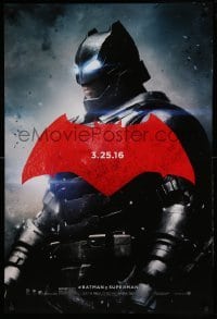 5r093 BATMAN V SUPERMAN teaser DS 1sh '16 cool image of armored Ben Affleck in title role!