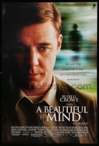 5r096 BEAUTIFUL MIND DS 1sh '01 Ron Howard directed, great close up image of Russell Crowe!