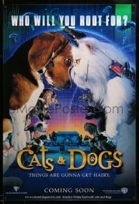 5r163 CATS & DOGS teaser DS 1sh '01 wacky image of high tech animals, who will you root for?