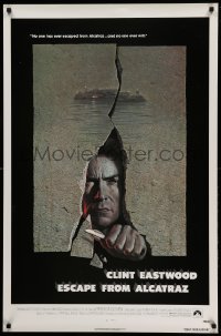 5r274 ESCAPE FROM ALCATRAZ 1sh '79 cool artwork of Clint Eastwood busting out by Lettick!