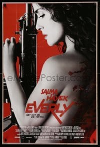 5r278 EVERLY DS 1sh '14 great image of sexy, topless and tattooed Salma Hayek with machine gun!
