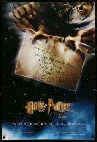 5r374 HARRY POTTER & THE PHILOSOPHER'S STONE teaser DS 1sh '01 Hedwig the owl, Sorcerer's Stone!