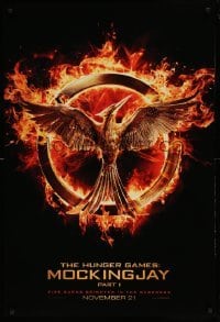 5r417 HUNGER GAMES: MOCKINGJAY - PART 1 teaser DS 1sh '14 logo, fire burns brighter in the darkness