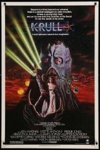 5r481 KRULL 1sh '83 great sci-fi fantasy image of Ken Marshall & Lysette Anthony in monster's hand!
