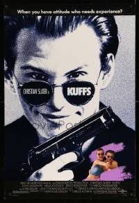 5r484 KUFFS 1sh '92 Christian Slater wearing sunglasses & holding gun, sexy Milla Jovovich!