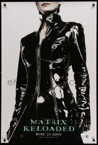 5r569 MATRIX RELOADED teaser DS 1sh '03 great image of Carrie-Anne Moss as Trinity in leather!