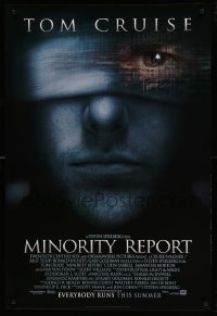 5r593 MINORITY REPORT style A advance 1sh '02 Steven Spielberg, close-up image of Tom Cruise!