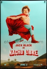 5r615 NACHO LIBRE teaser DS 1sh '06 side image of Mexican luchador wrestler Jack Black in mid-air!