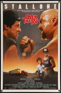 5r645 OVER THE TOP 1sh '87 trucker Sylvester Stallone armwrestling giant guy & with son!