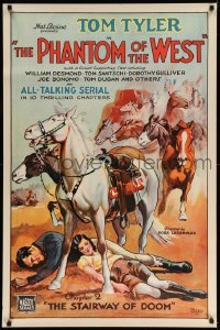 5r659 PHANTOM OF THE WEST chapter 2 1sh '31 Tom Tyler all-talking serial, cool stone litho!