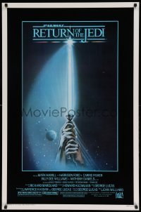 5r707 RETURN OF THE JEDI 1sh '83 George Lucas, art of hands holding lightsaber by Tim Reamer!
