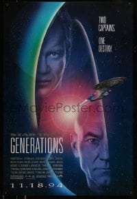 5r837 STAR TREK: GENERATIONS advance 1sh '94 Stewart as Picard & Shatner as Kirk, two captains!