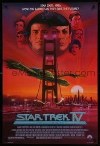 5r829 STAR TREK IV 1sh '86 art of Leonard Nimoy, Shatner & Klingon Bird-of-Prey by Bob Peak!
