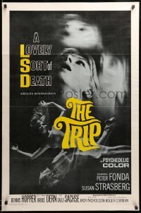 5r921 TRIP 1sh '67 AIP, written by Jack Nicholson, LSD, wild sexy psychedelic drug image!