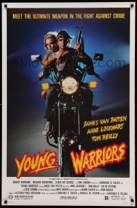 5r998 YOUNG WARRIORS 1sh '83 Ernest Borgnine, James Van Patten, biker & hot babe on cycle!
