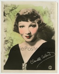 5s003 CLAUDETTE COLBERT color 8x10.25 still '30s great smiling portrait with facsimile signature!