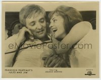 5s434 JULES & JIM 8x10.25 still '62 Jeanne Moreau laughs at Oskar Werner with phone, Truffaut