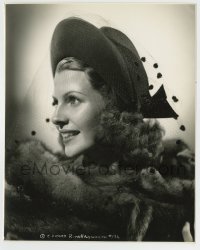 5s742 RITA HAYWORTH 7.5x9.5 still '40s wonderful profile portrait in hat, veil & fur by Schafer!