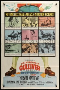 5t002 3 WORLDS OF GULLIVER 1sh '60 Ray Harryhausen fantasy classic, art of giant Kerwin Mathews!