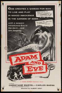 5t018 ADAM & EVE int'l 1sh '58 sexiest art of naked man & woman in the Mexican Garden of Eden!