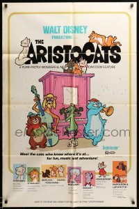 5t051 ARISTOCATS 1sh '71 Walt Disney feline jazz musical cartoon, great colorful art!