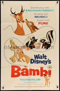 5t056 BAMBI style A 1sh R75 Walt Disney cartoon deer classic, great art with Thumper & Flower!