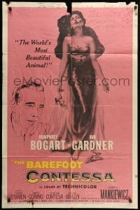 5t063 BAREFOOT CONTESSA 1sh '54 Humphrey Bogart & art of sexy full-length Ava Gardner!