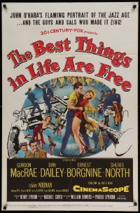 5t079 BEST THINGS IN LIFE ARE FREE 1sh '56 Michael Curtiz, Gordon MacRae, art of gun & trumpet!