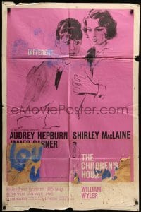 5t162 CHILDREN'S HOUR 1sh '62 close up artwork of Audrey Hepburn & Shirley MacLaine!