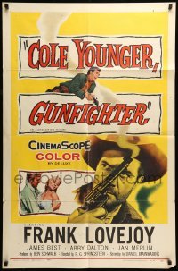 5t176 COLE YOUNGER GUNFIGHTER 1sh '58 many great images of cowboy Frank Lovejoy!
