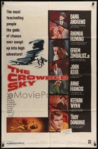 5t203 CROWDED SKY 1sh '60 Dana Andrews, Rhonda Fleming, airplane disaster thriller!