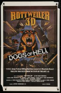 5t251 DOGS OF HELL 1sh '82 awesome 3D artwork of Rottweilers, trained killing machines!