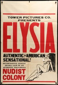 5t266 ELYSIA 1sh R40s entertaining comedy drama in an authentic California nudist colony, rare!