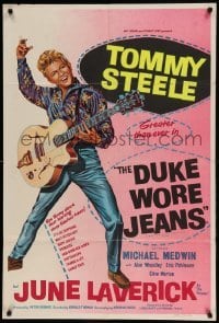 5t257 DUKE WORE JEANS English 1sh '58 great full-length art of Tommy Steel playing guitar!