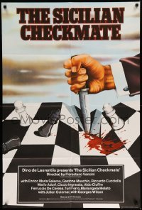 5t785 SICILIAN CHECKMATE English 1sh '72 Florestano Vancini, art of chessboard being stabbed!