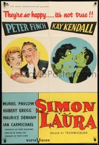 5t790 SIMON & LAURA English 1sh '55 artwork of both sides of Peter Finch & Kay Kendall!