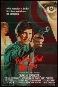 5t281 EVIL THAT MEN DO int'l 1sh '84 close-up art of tough guy Charles Bronson with pistol!