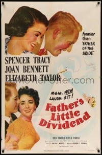 5t292 FATHER'S LITTLE DIVIDEND 1sh '51 art of Elizabeth Taylor, Spencer Tracy & Joan Bennett!