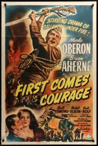 5t305 FIRST COMES COURAGE style B 1sh '43 Merle Oberon, Brian Aherne, directed by Dorothy Arzner!