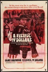 5t308 FISTFUL OF DOLLARS 1sh '67 introducing the man with no name, Clint Eastwood, cool art!