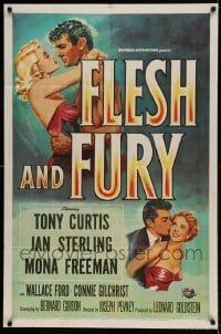 5t313 FLESH & FURY 1sh '52 boxer Tony Curtis has fury in his fists & naked hunger in his heart!