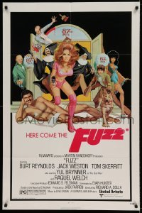5t337 FUZZ 1sh '72 wacky art of naked Burt Reynolds & sexiest cop Raquel Welch by Richard Amsel!