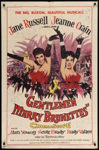 5t341 GENTLEMEN MARRY BRUNETTES 1sh '55 sexy Jane Russell & Jeanne Crain in the big, buxom musical