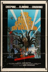 5t348 GIANT SPIDER INVASION style B 1sh '75 art of really big bug terrorizing city by Brunner!