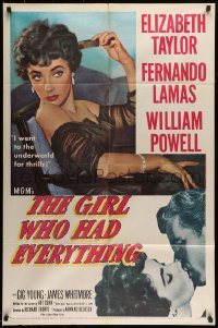 5t351 GIRL WHO HAD EVERYTHING 1sh '53 sexy Elizabeth Taylor goes to the underworld for thrills!